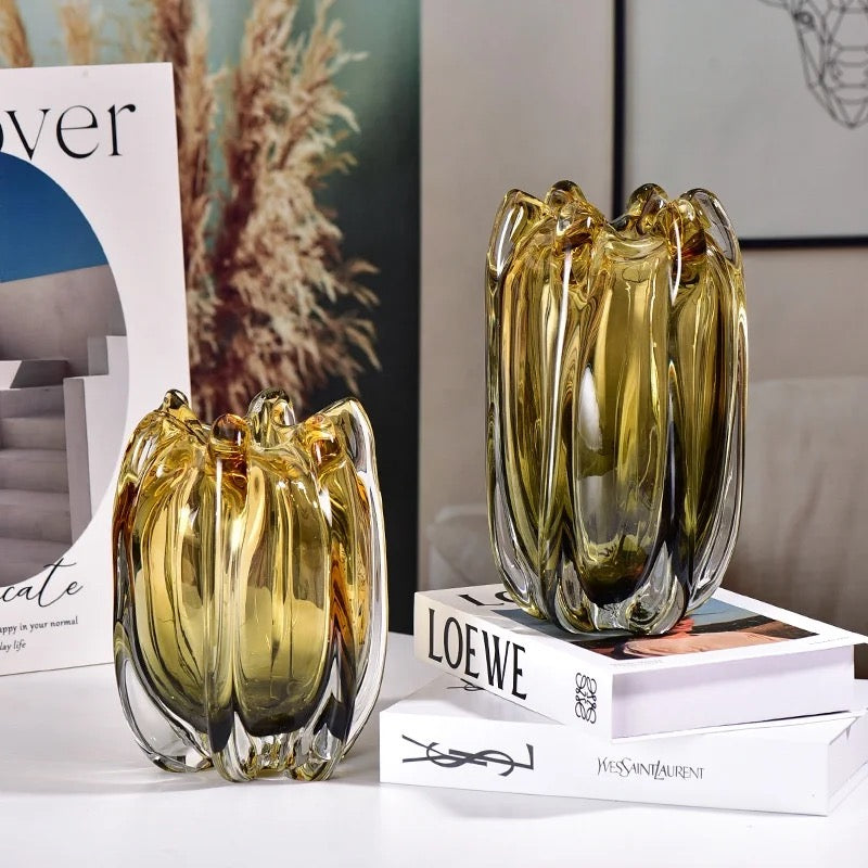 Elegant Amber-Tinted Art Glass Vases