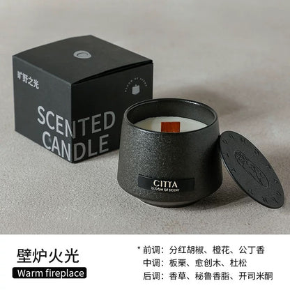 Black Candle With Wood Wicker Stick