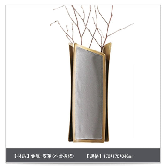 Set Of 2 Sizes Leather & Stainless Vases