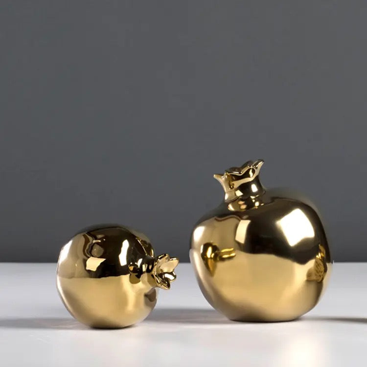 Gold Pomegranate Decorative Sculptures – Set of 2