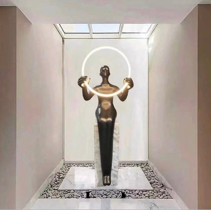 Led Lamp Sculpture Setting On A Metal Podium