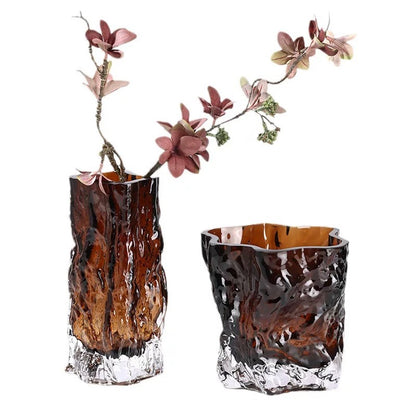 Set of 2 Glass Vases Green/Brown