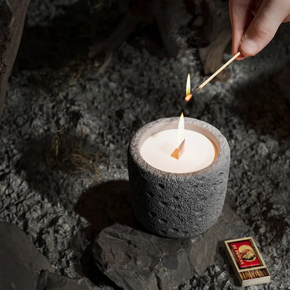 Concrete Candle With Wooden Wicker Pack Of 2