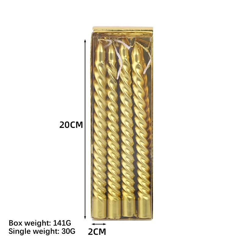 Elegant Gold- Silver Twisted Taper Candles – Set of 4