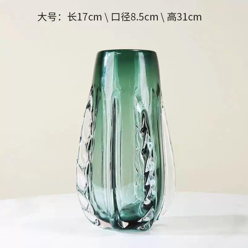 Set of 3 Emerald Glass Vases