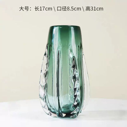 Set of 3 Emerald Glass Vases