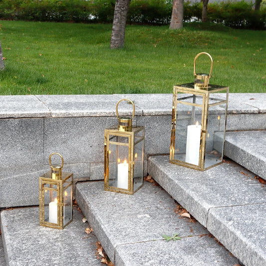 Set of 3 Stainless Gold Lanterns