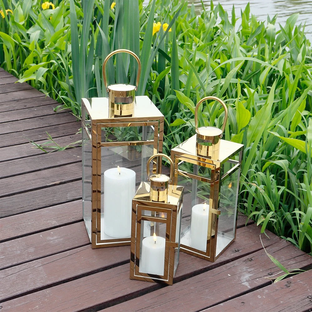 Set of 3 Stainless Gold Lanterns