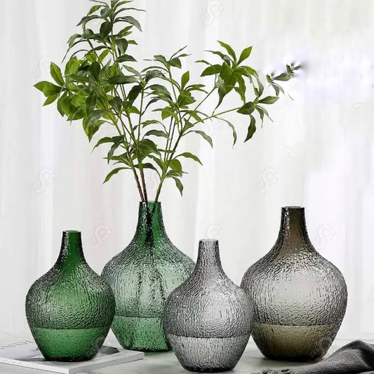 Set Of 2 Black Transparent Glass Vase