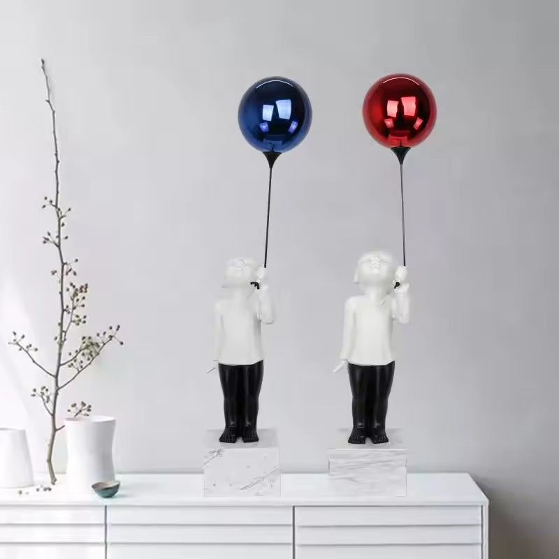 Charming Balloon Boy Decorative Figurine With Marble Base