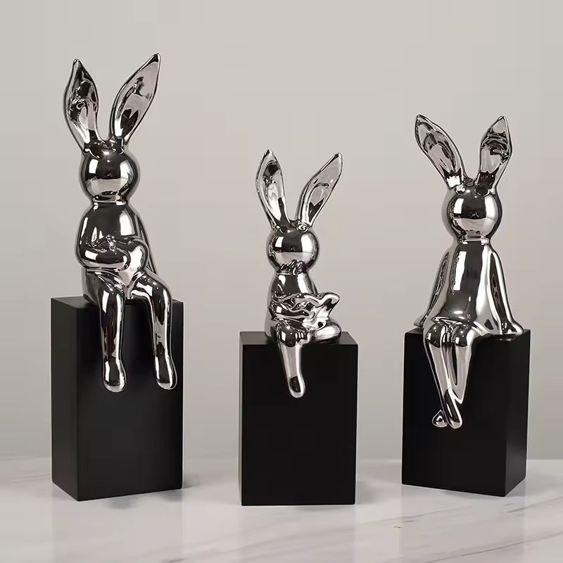 Luxury Sitting Long Ears Rabbit Ornaments Ceramic Electroplating