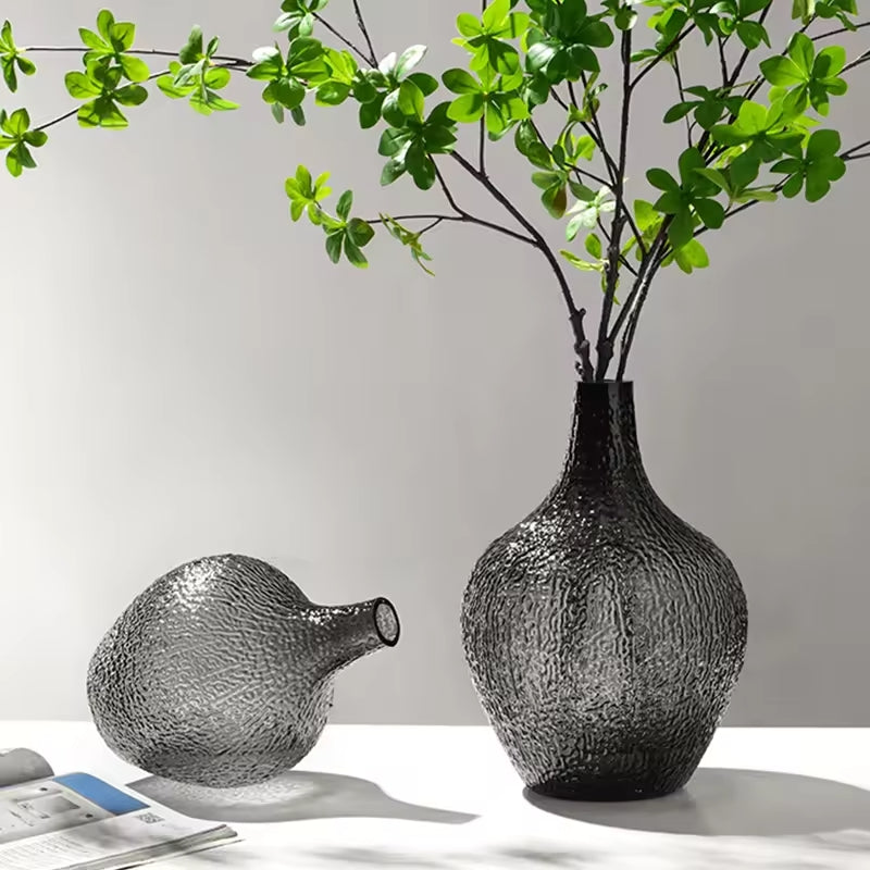 Set Of 2 Black Transparent Glass Vase