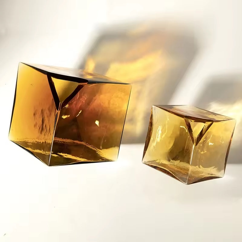 Set Of 2 Square Geometric Vase Made From Hydroponic Glass