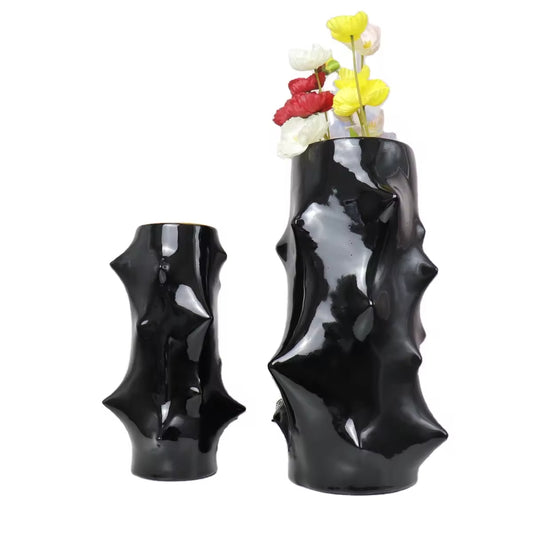 Set Of 2 Modern Black Granny Art Decoration Resin Flower Vase