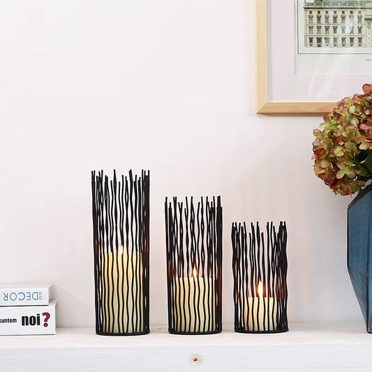 Set Of 3 Metal Candle Holders - Black