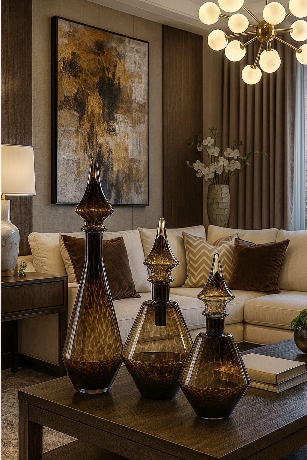 Amber Luxe Glass Vases – Modern Artistic Décor (Set of 3)