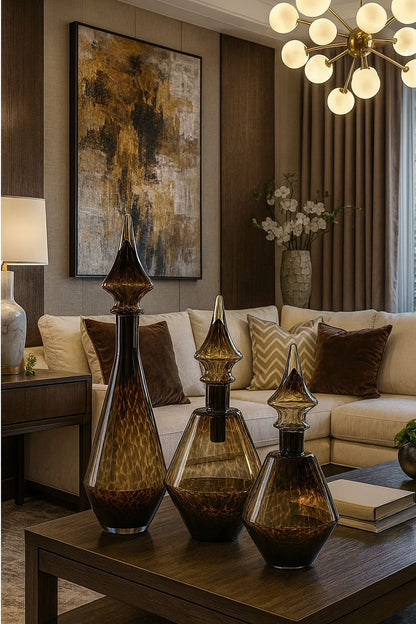Amber Luxe Glass Vases – Modern Artistic Décor (Set of 3)