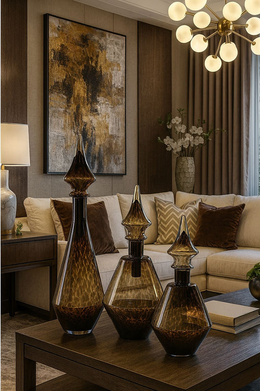 Amber Luxe Glass Vases – Modern Artistic Décor (Set of 3)