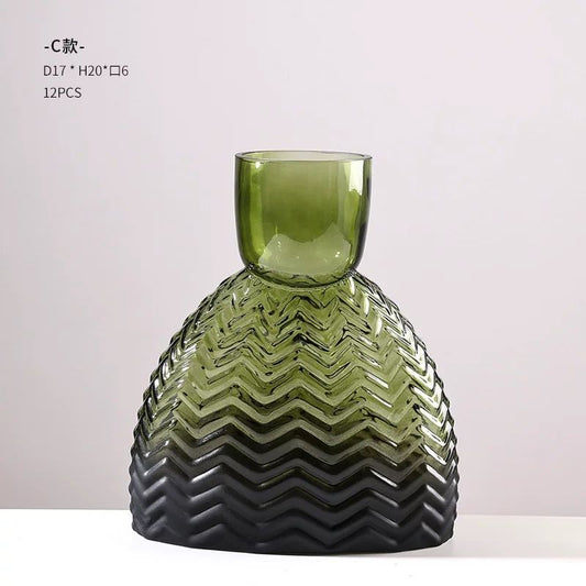 Smoky Chevron Glass Vase – Modern Artistic Accent (set of 2)