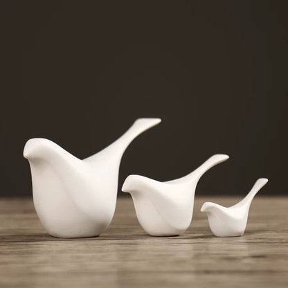 Serenity Birds – Minimalist White Ceramic Sculptures (Set of 3)