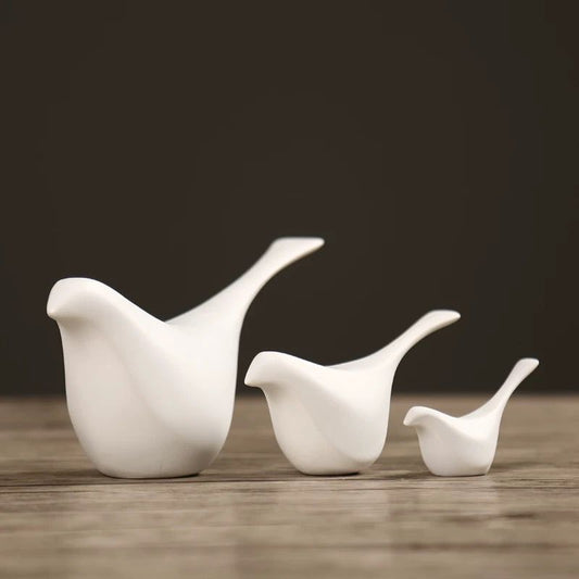 Serenity Birds – Minimalist White Ceramic Sculptures (Set of 3)