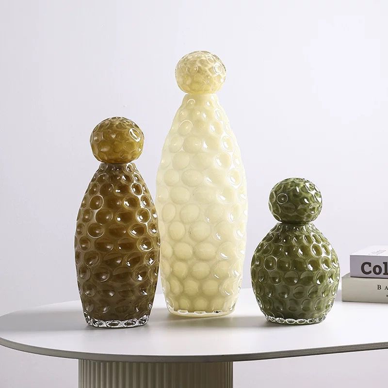 Textured Bubble Glass Vases – Modern Artistic Décor (Set of 3)