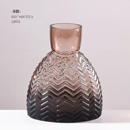 Smoky Chevron Glass Vase – Modern Artistic Accent (set of 2)