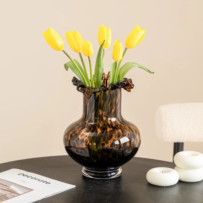 Tortoiseshell Ruffle Glass Vases – Vintage Elegance Set (set of 2)