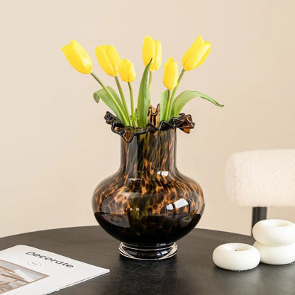 Tortoiseshell Ruffle Glass Vases – Vintage Elegance Set (set of 2)