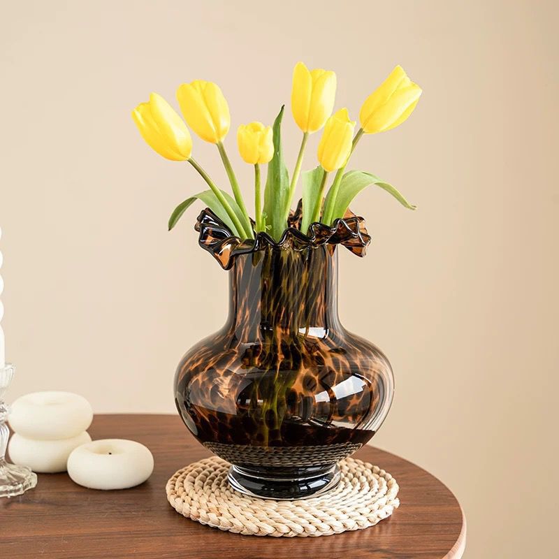 Tortoiseshell Ruffle Glass Vases – Vintage Elegance Set (set of 2)