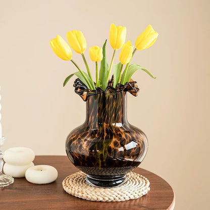 Tortoiseshell Ruffle Glass Vases – Vintage Elegance Set (set of 2)
