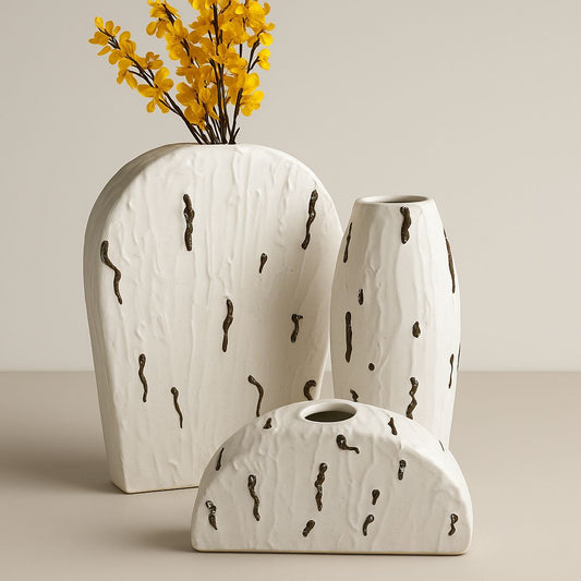 Set of 3 Luxury Textured Ceramic Vases – Modern Organic Design