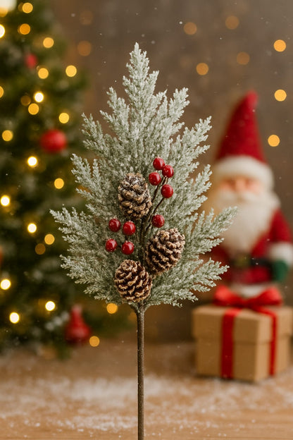 Frosted Pine Branch with Christmas Accents - Pack of 3