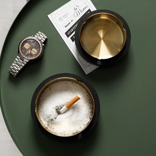 Set Of 2 Resin Ashtrays With Stainless Steel