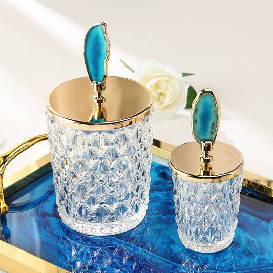 Set of 2 Crystal Glass With Agate Stone
