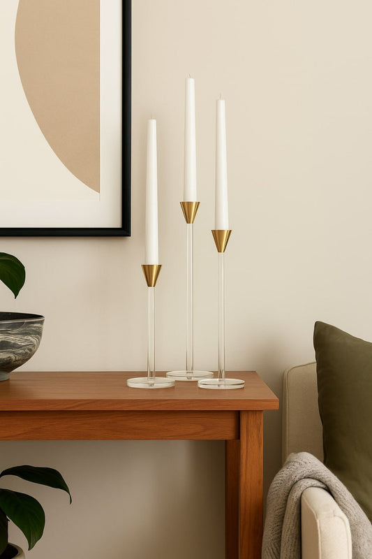 Set Of 3 Acrylic With Stainless Steel Candle Holders
