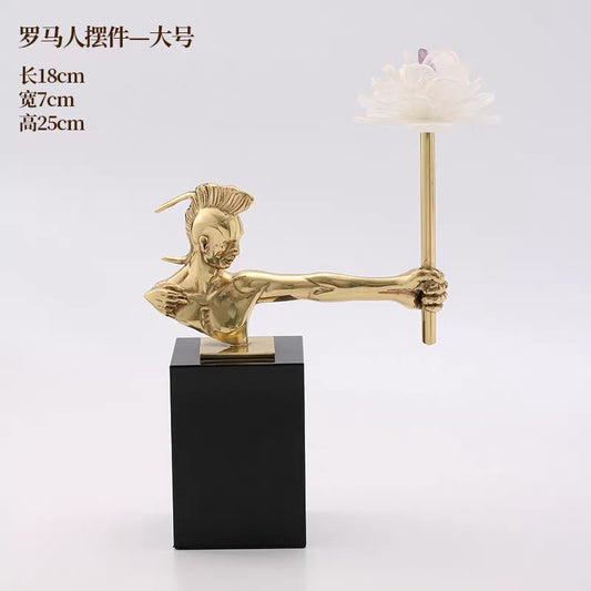 Golden Warrior with Flower – Statement Sculpture