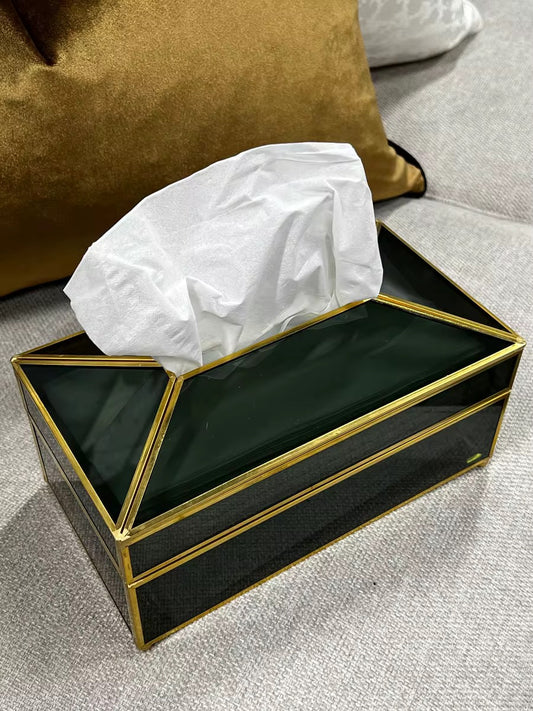 Black Glass Tissue Box - Pack Of 2