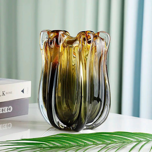 Elegant Amber-Tinted Art Glass Vases