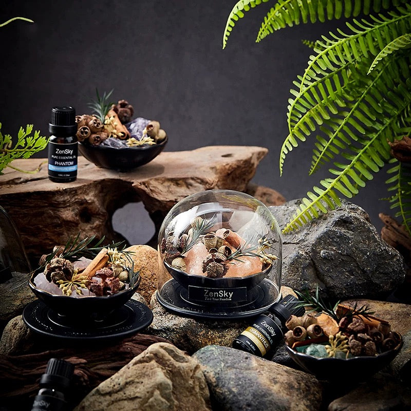 Scented Diffuser Stones With Glass Cover & Leather Cup - Purple Stones