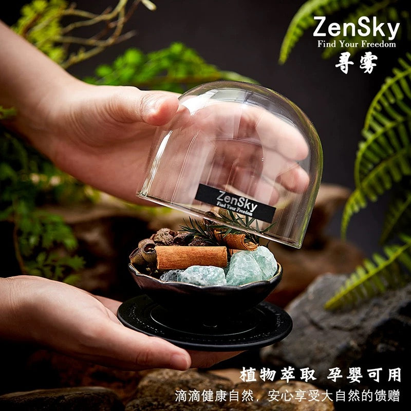 Scented Diffuser Stones With Glass Cover & Leather Cup - Purple Stones