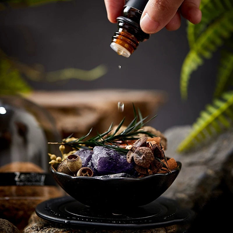 Scented Diffuser Stones With Glass Cover & Leather Cup - Purple Stones