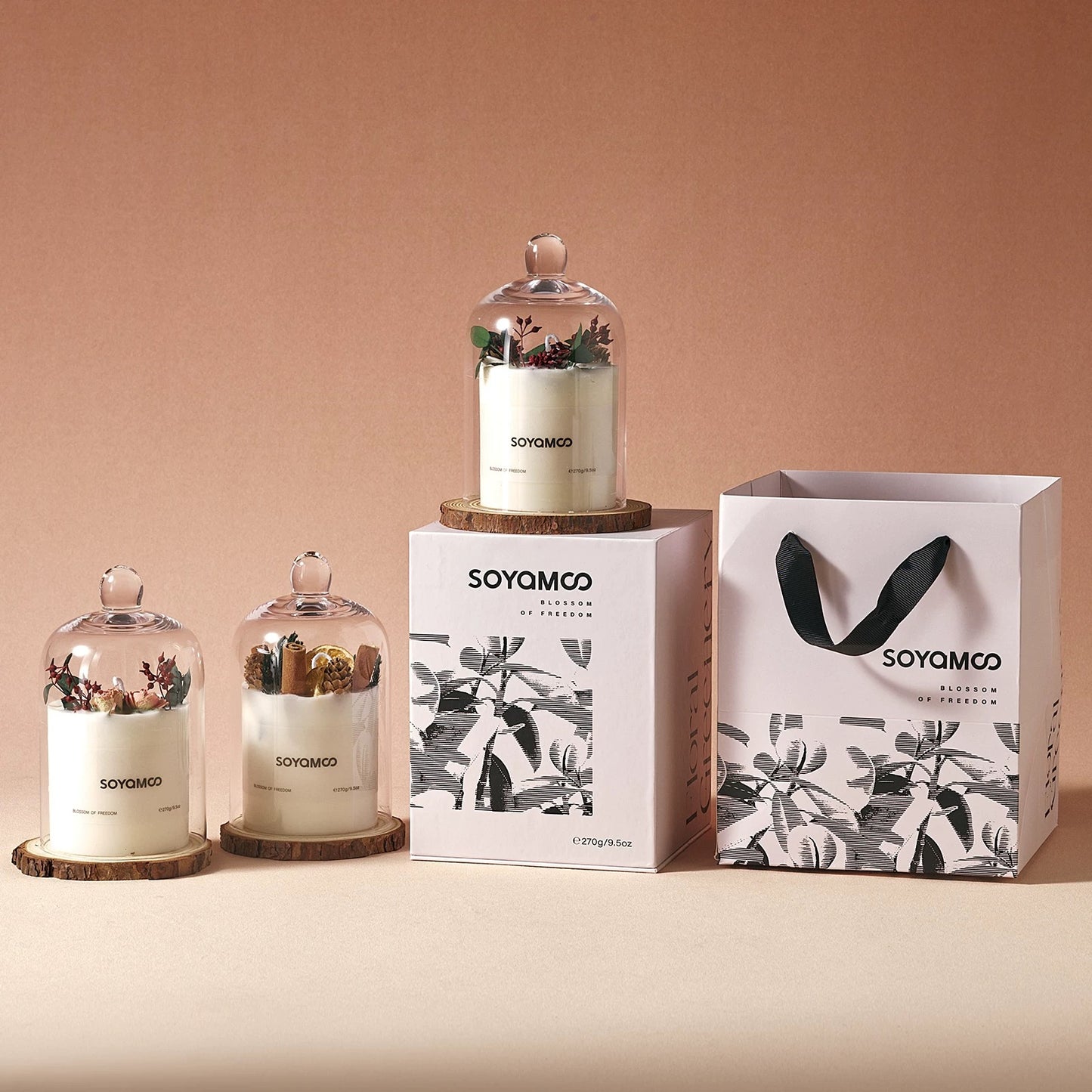 Scented Candle With Glass Cover & Wooden Coaster