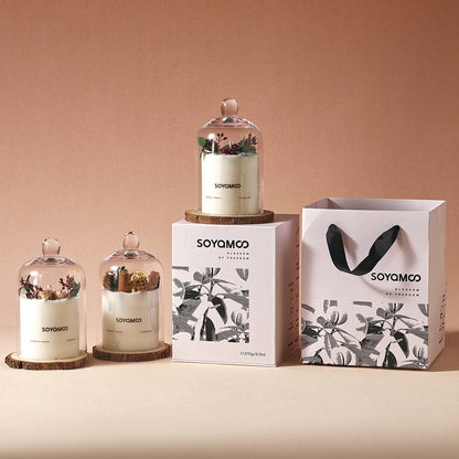 Scented Candle With Glass Cover & Wooden Coaster