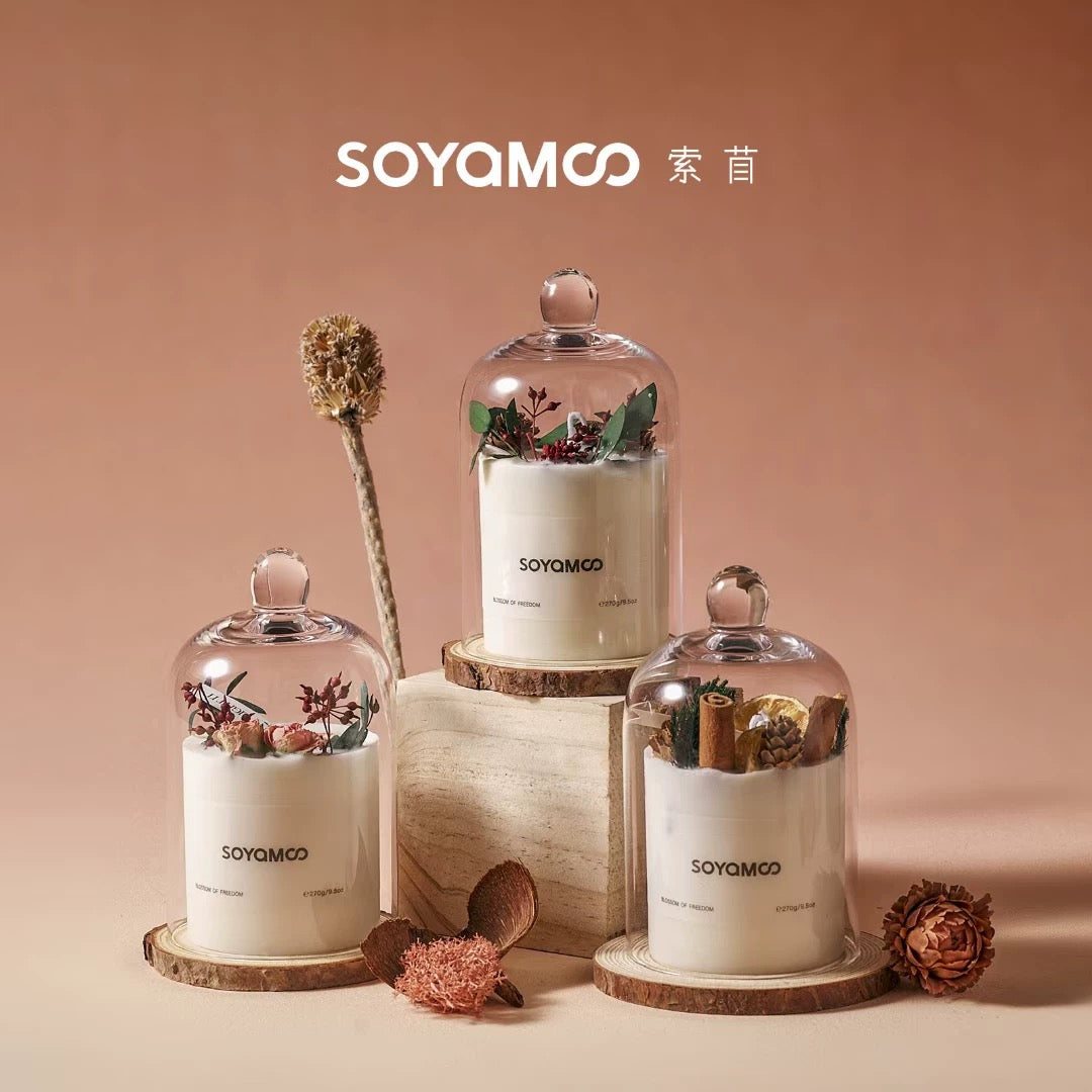 Scented Candle With Glass Cover & Wooden Coaster