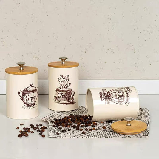 Coffee Set Tin With Wooden Led
