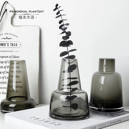 Smoky Set Of 3 14cm Glass Vases