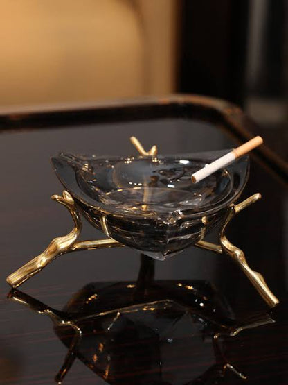 Elegant Glass Ashtray with Gold Stand