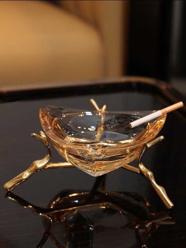 Elegant Glass Ashtray with Gold Stand