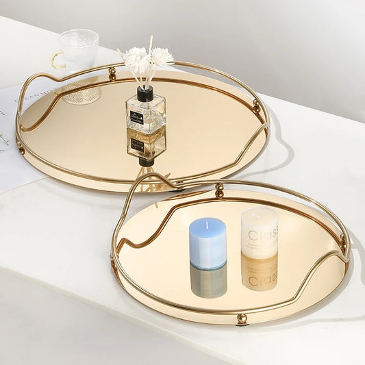 Set Of 2 Round Decorative Stainless Steel Trays